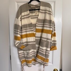 Mystree Cream and Tan Cardigan Sweater